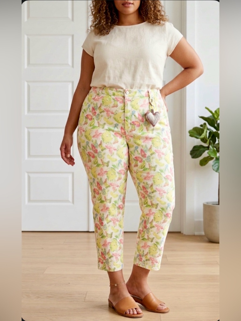 Talbots Heritage Slim Crop Plus Size Jeans 24W Butterfly Floral Print